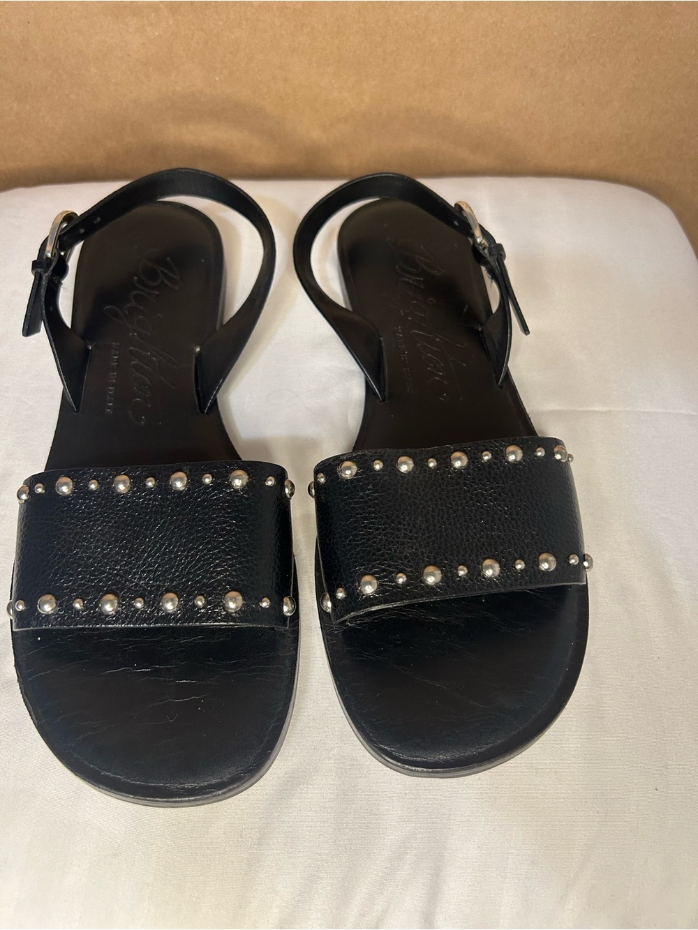 Brighton Black Leather Studded Slingback Sandals Made in Italy Size 8.5